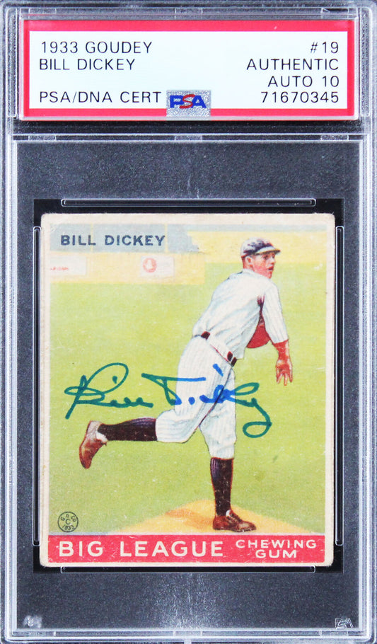 Yankees Bill Dickey Signed 1933 Goudey #19 Rookie Card Auto 10! PSA Slabbed