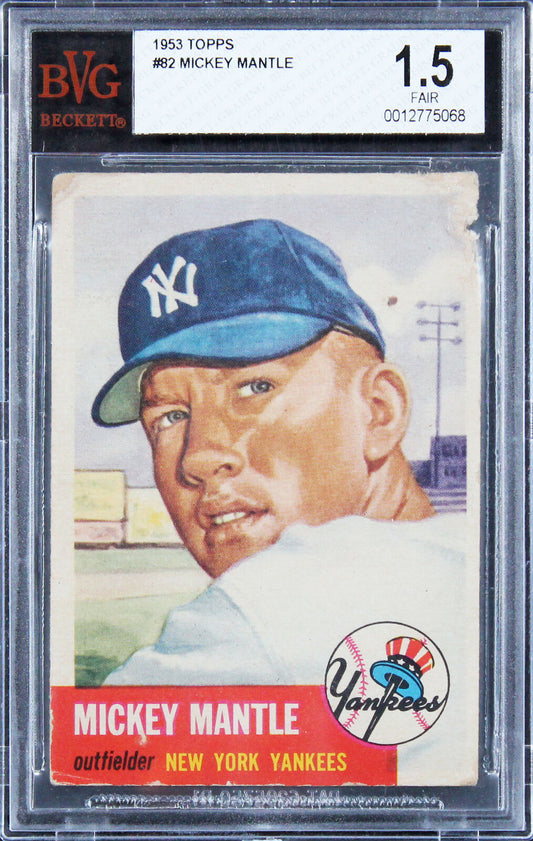 Yankees Mickey Mantle 1953 Topps #82 Card Graded Fair 1.5 BGS Slabbed
