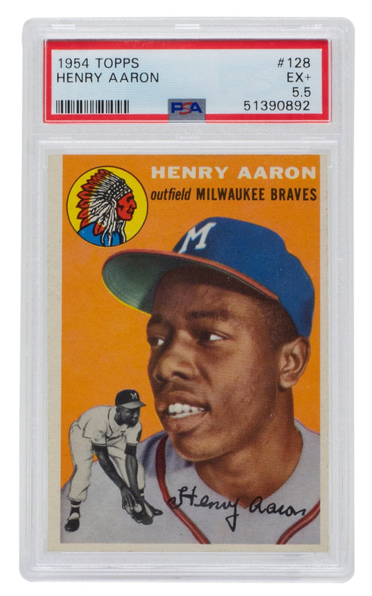1954 Topps Hank Aaron #128 Rookie Braves Baseball Card PSA EX+ 5.5